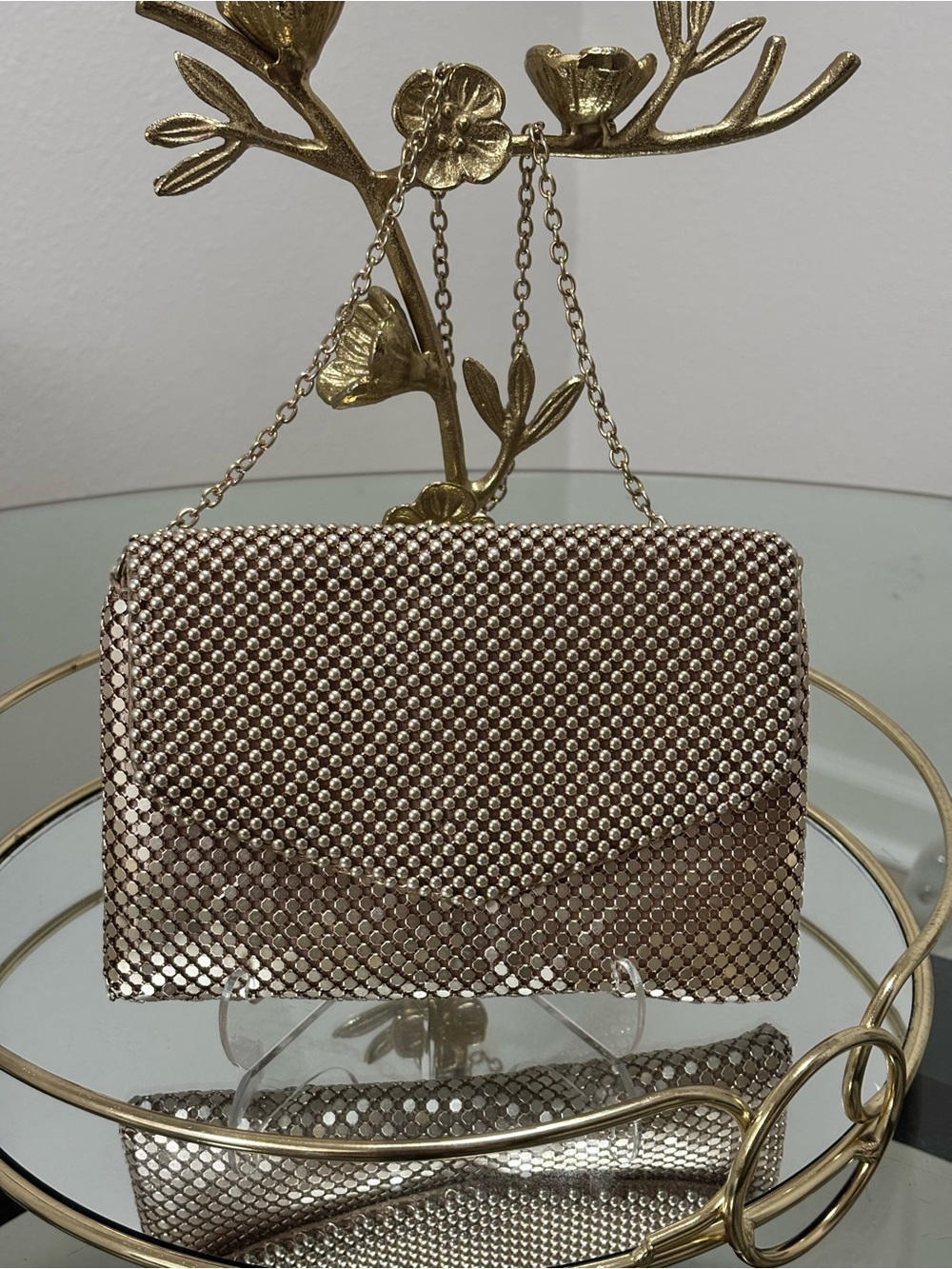 Gunne Sax by Jessica McClintock Metallic Gold Mesh Evening Chain Shoulder Bag